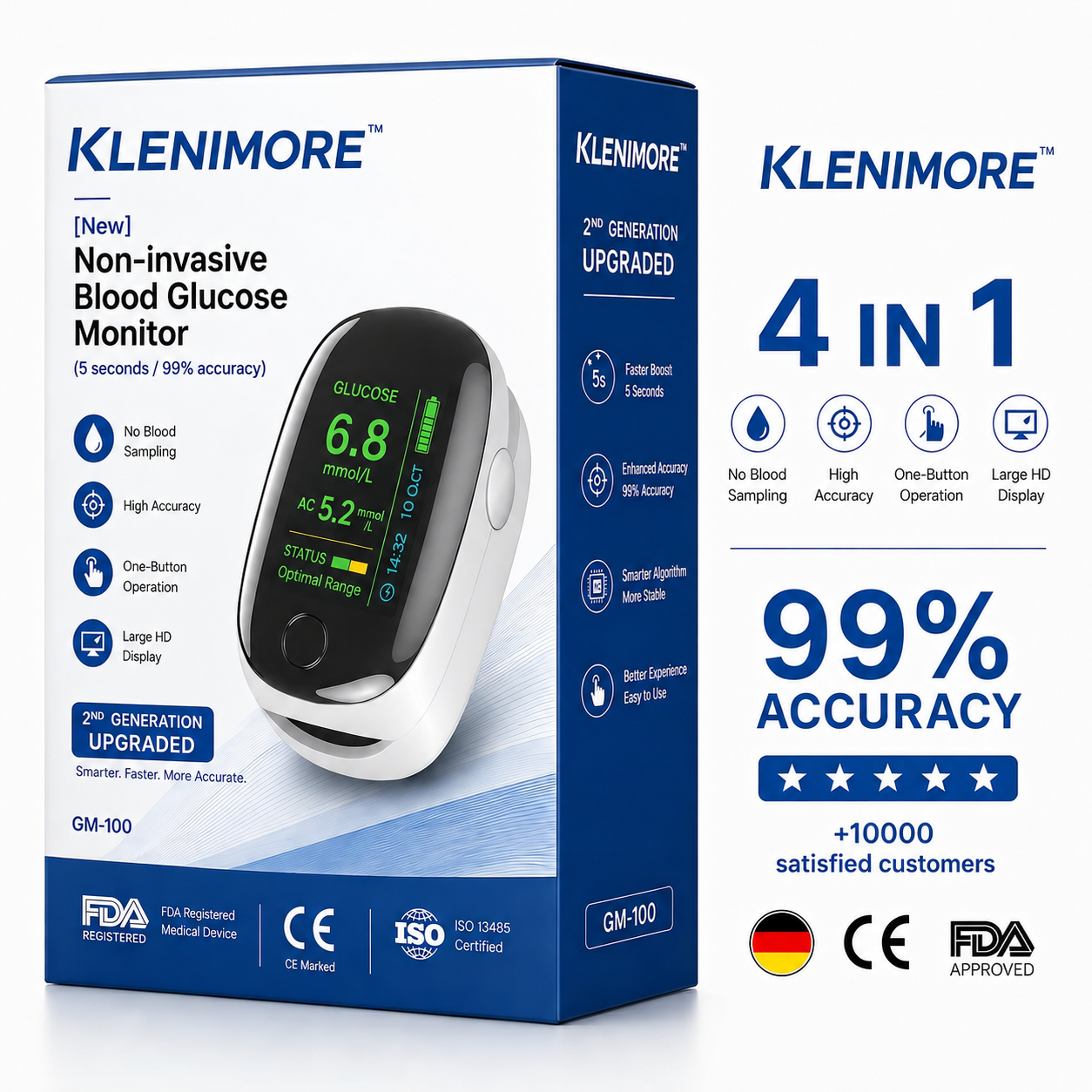 2026 KLENIMORE™ GM-100 Non-Invasive Monitor – 5 Seconds / 99% Accuracy