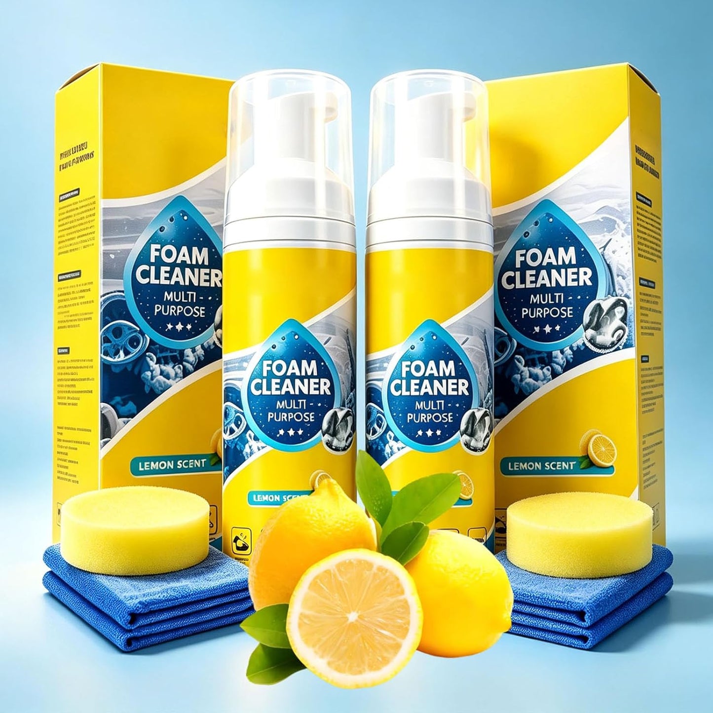 4-in-1 Multi-Enzyme Foam Cleaner 5oz, All-Purpose Deep Cleaning Spray for Car Interior, Kitchen Grease, Bathroom Tiles, Sofa Upholstery (1PC+1*Sponge+Towel) outdoorfun